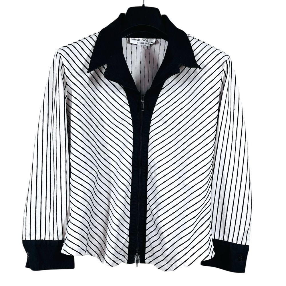 Samuel Dong Dons Collection Blouse Size S Full Zip Collared 3/4 Sleeve Vintage